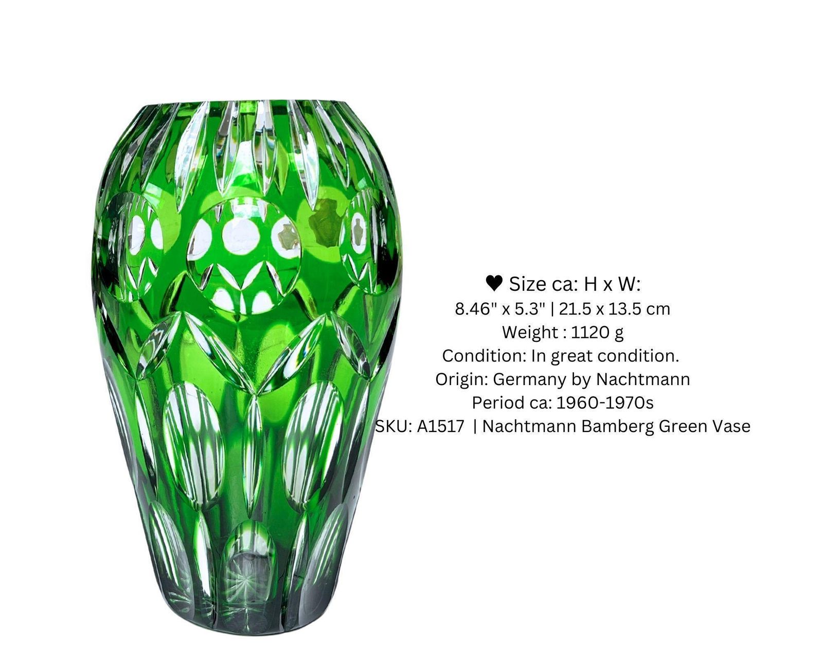 Emerald Green Vase | 1pc | Nachtmann Bamberg | 1960s photo for sale