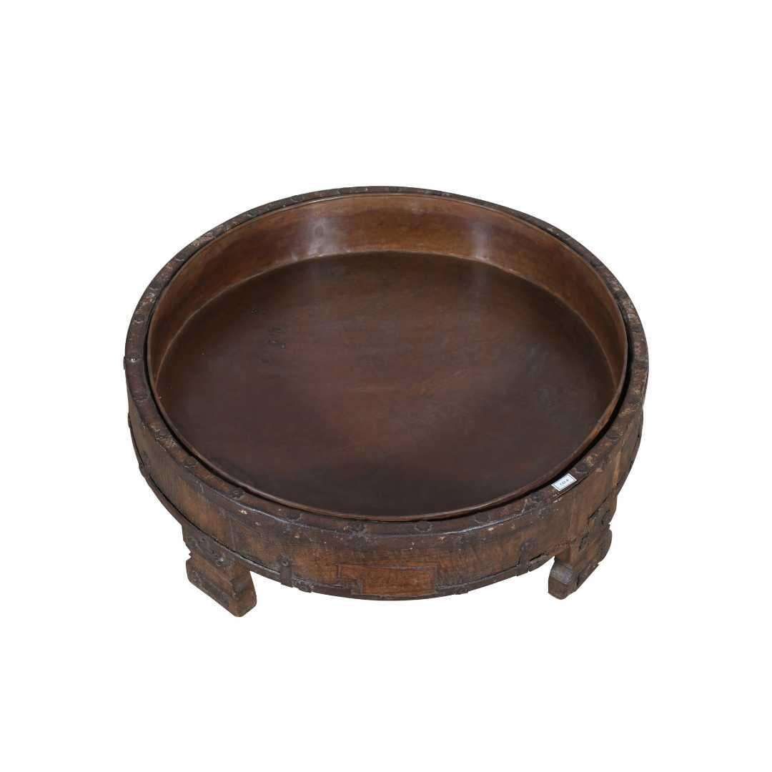 Antique Indian Chakki Coffee Table – Teak Wood Grinder, 19th Century Rajasthan, Plant Stand photo furniture