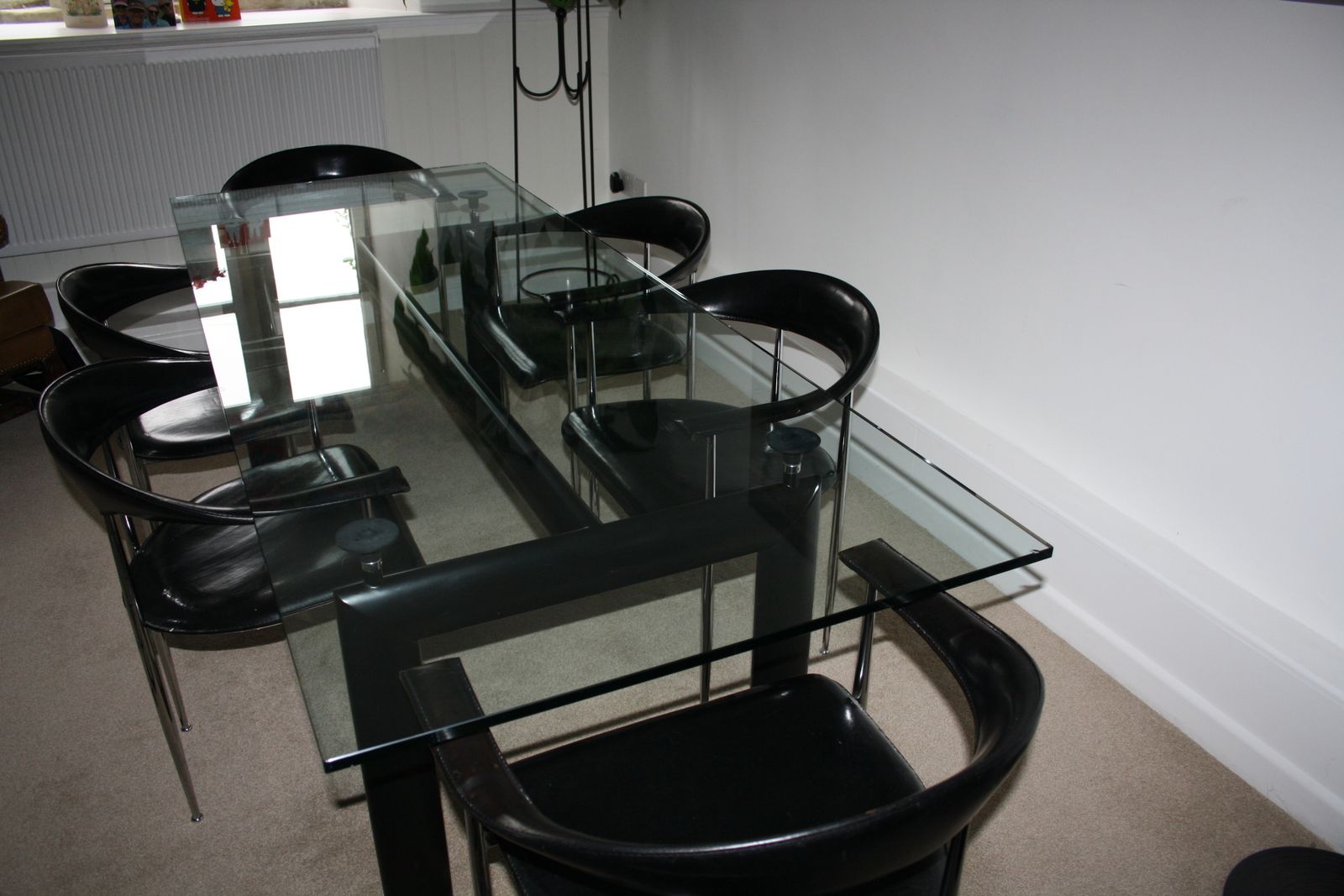Le Corbusier Lc6 Table With Matte Black Enamelled Steel Base And Natural Glass Top photo for sale