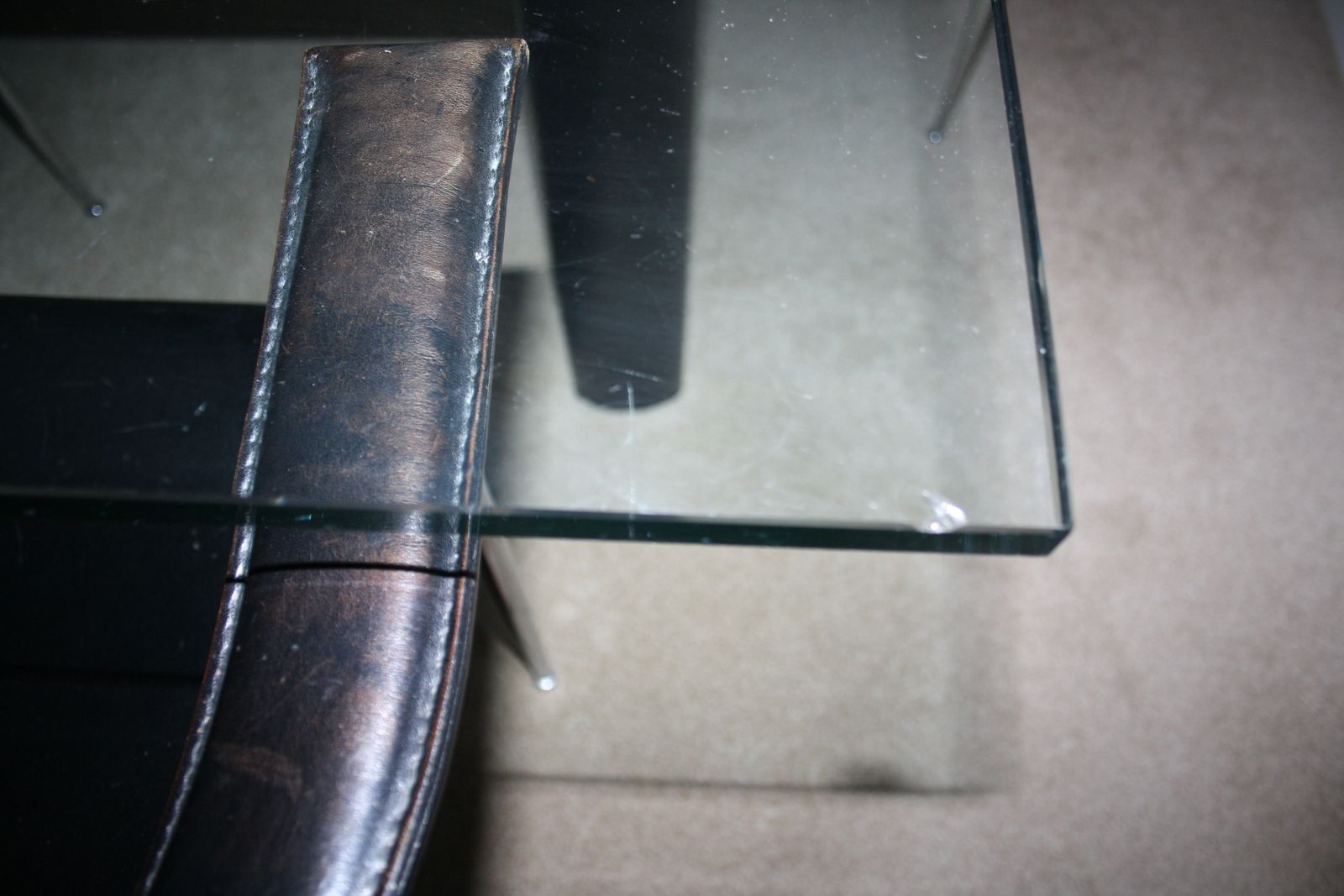 photo furniture Le Corbusier Lc6 Table With Matte Black Enamelled Steel Base And Natural Glass Top