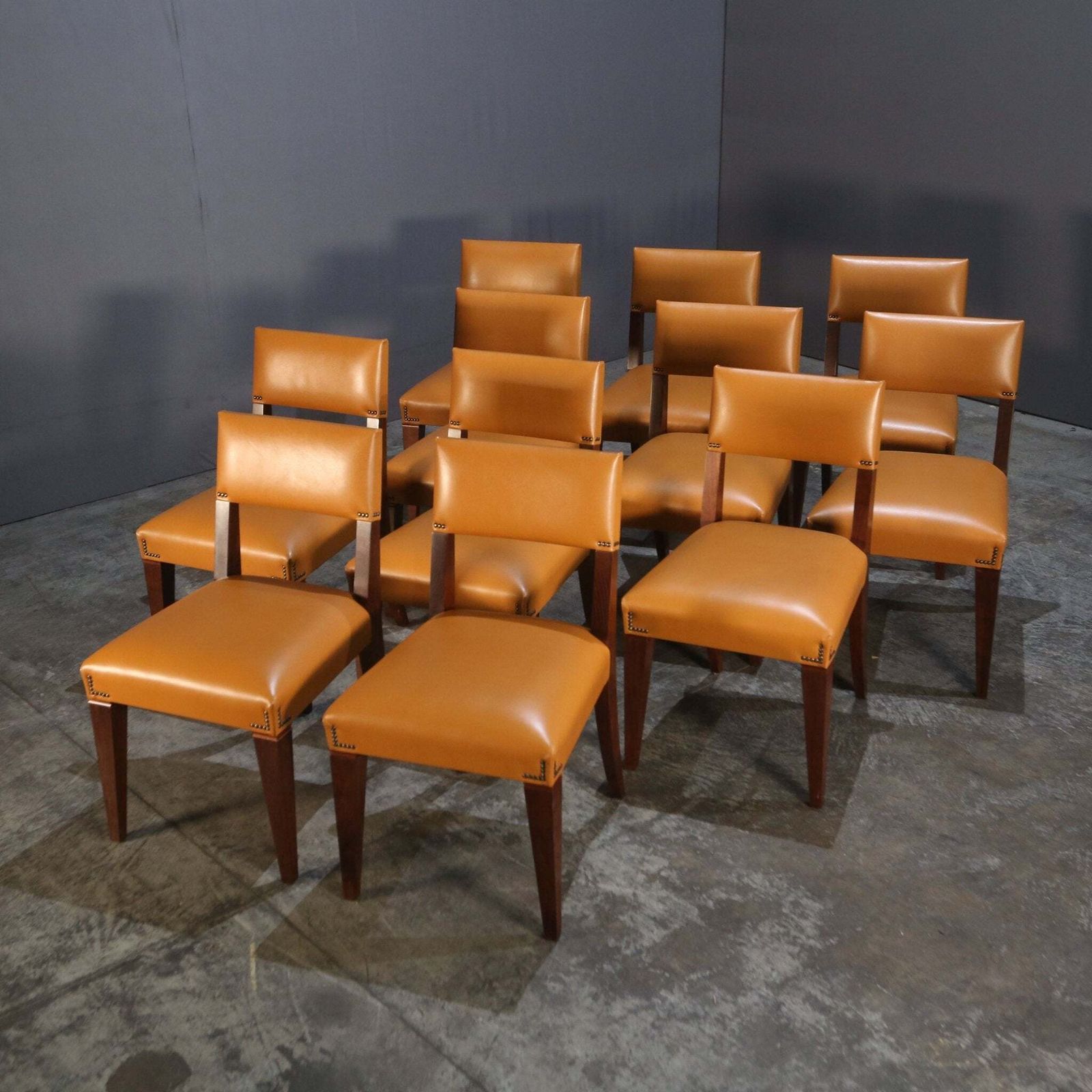 Caramel Brown Leather Chair, Set Of Eight photo vinterior