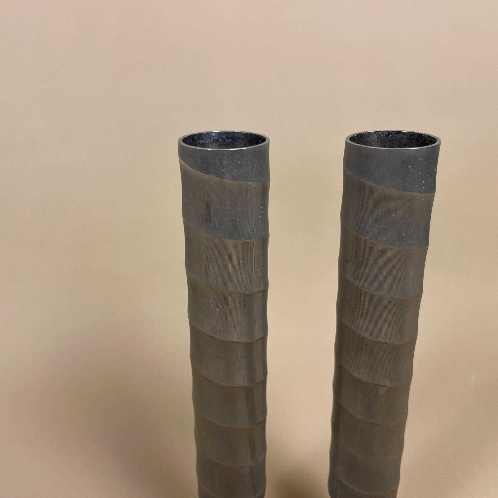 Antique Matching Pair Of Silver Plated Metal Candlestick Candle Stick Vintage Column Taper Dinner Candlesticks Twisted Twist Round Base photo Home Decor