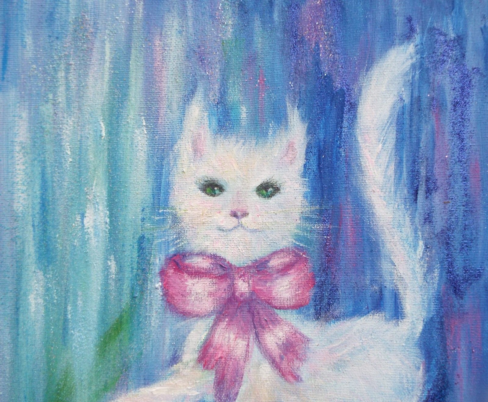 Original Painting Whimsical White Cat Illustration Andi J Lucas photo for sale