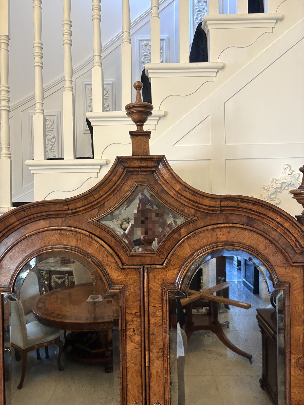 Furniture Antique Queen Anne Fantastic Quality Burr Walnut And Featherbanded Bureau Bookcase photo
