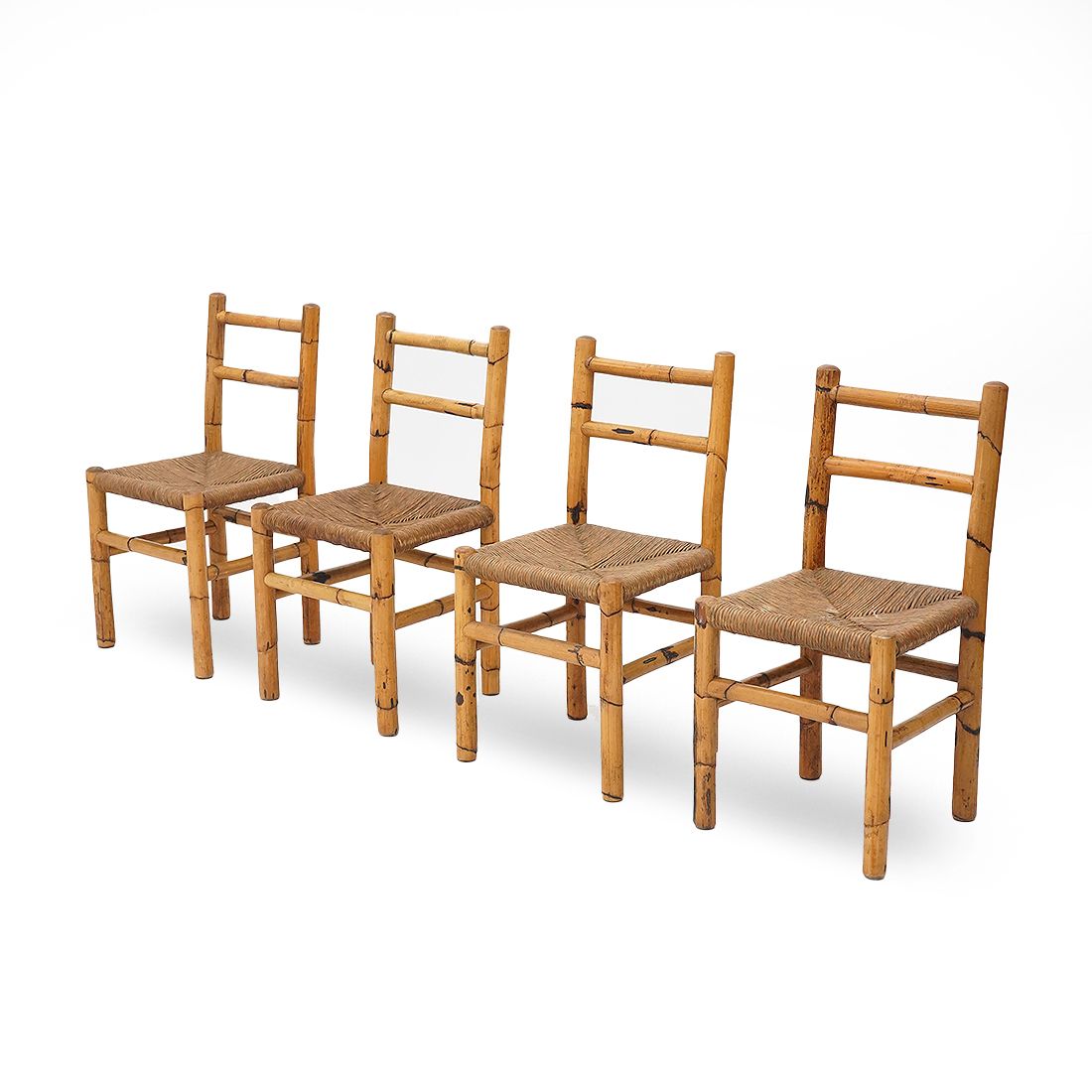 4 Chairs In Rattan And Woven Straw, 1960s photo vinterior