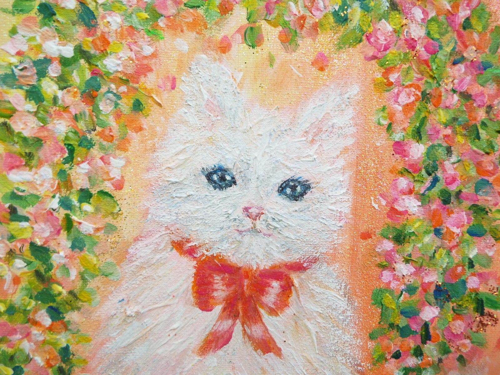 Original Painting Cute White Kitten Cat Under Floral Arch Andi J Lucas photo Art
