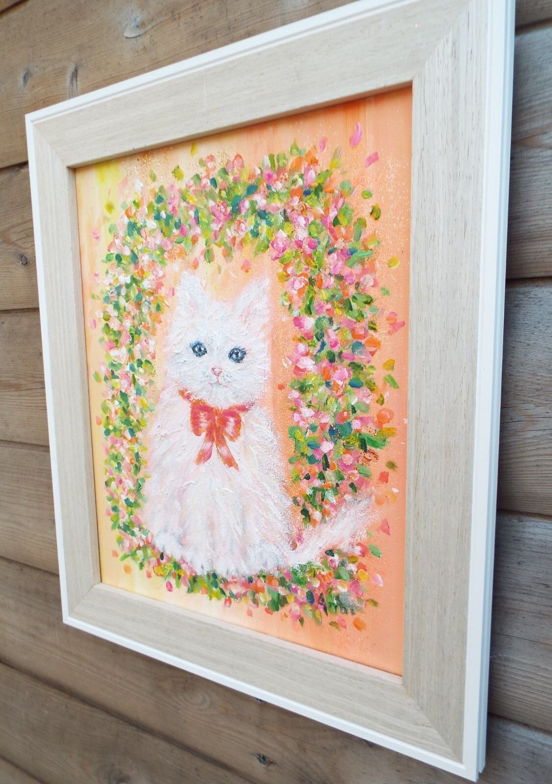 Original Painting Cute White Kitten Cat Under Floral Arch Andi J Lucas photo vinterior