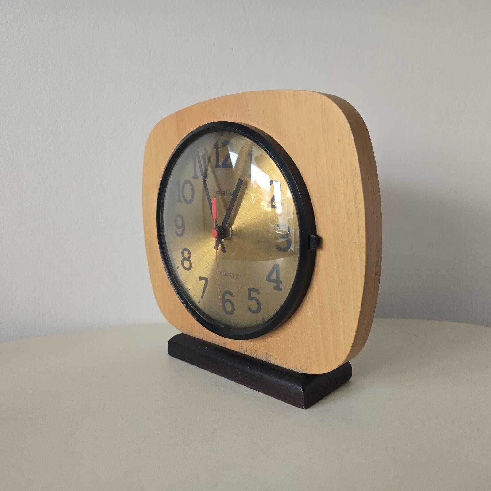 photo for sale Mid Century Wooden And Brass Wall Clock Prim сhehoslovakia 70s