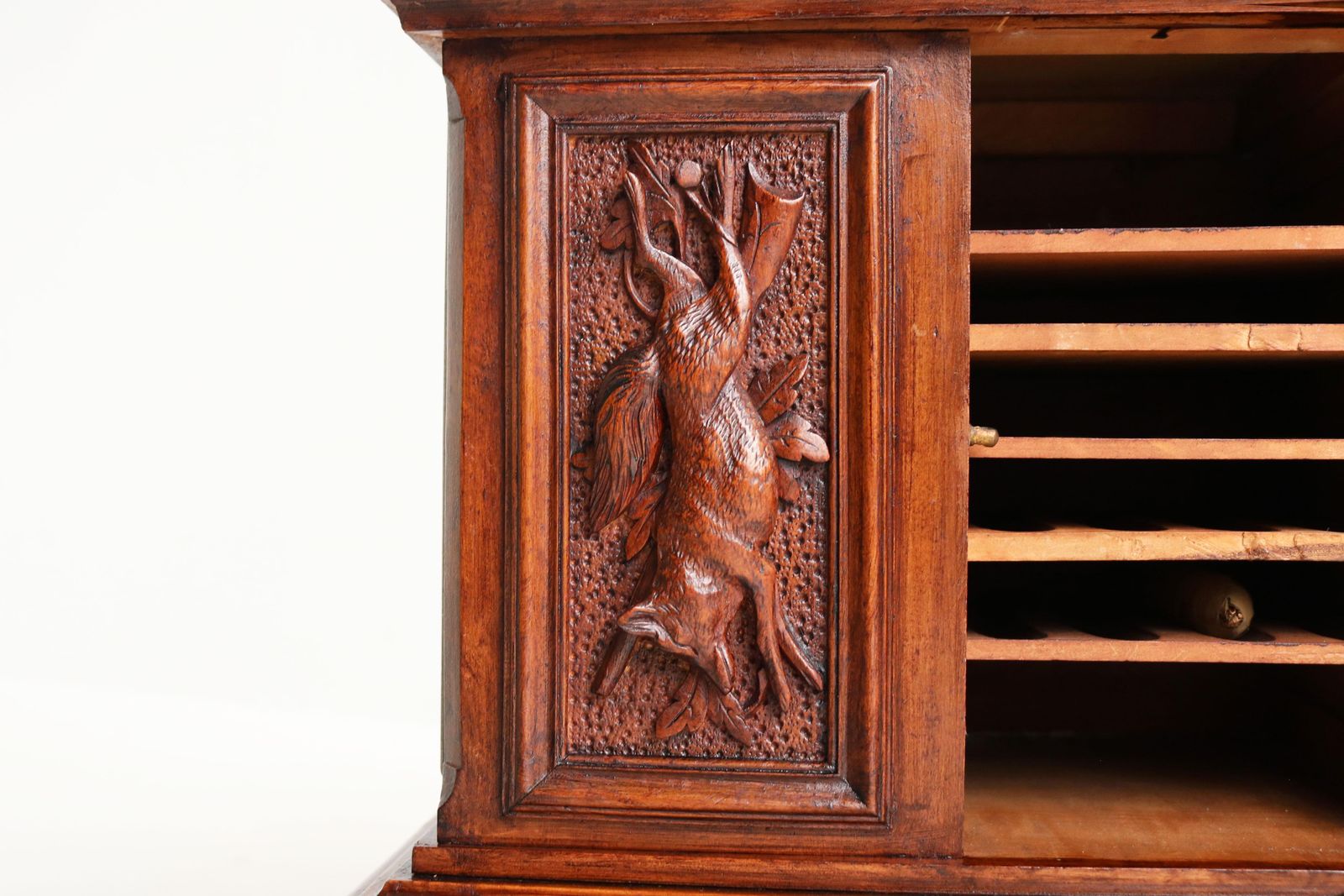 photo buy Antiek Zwart Woud Sigarenkistje / Humidor 19e Eeuw Gesneden Hert Walnoot Zwitsers