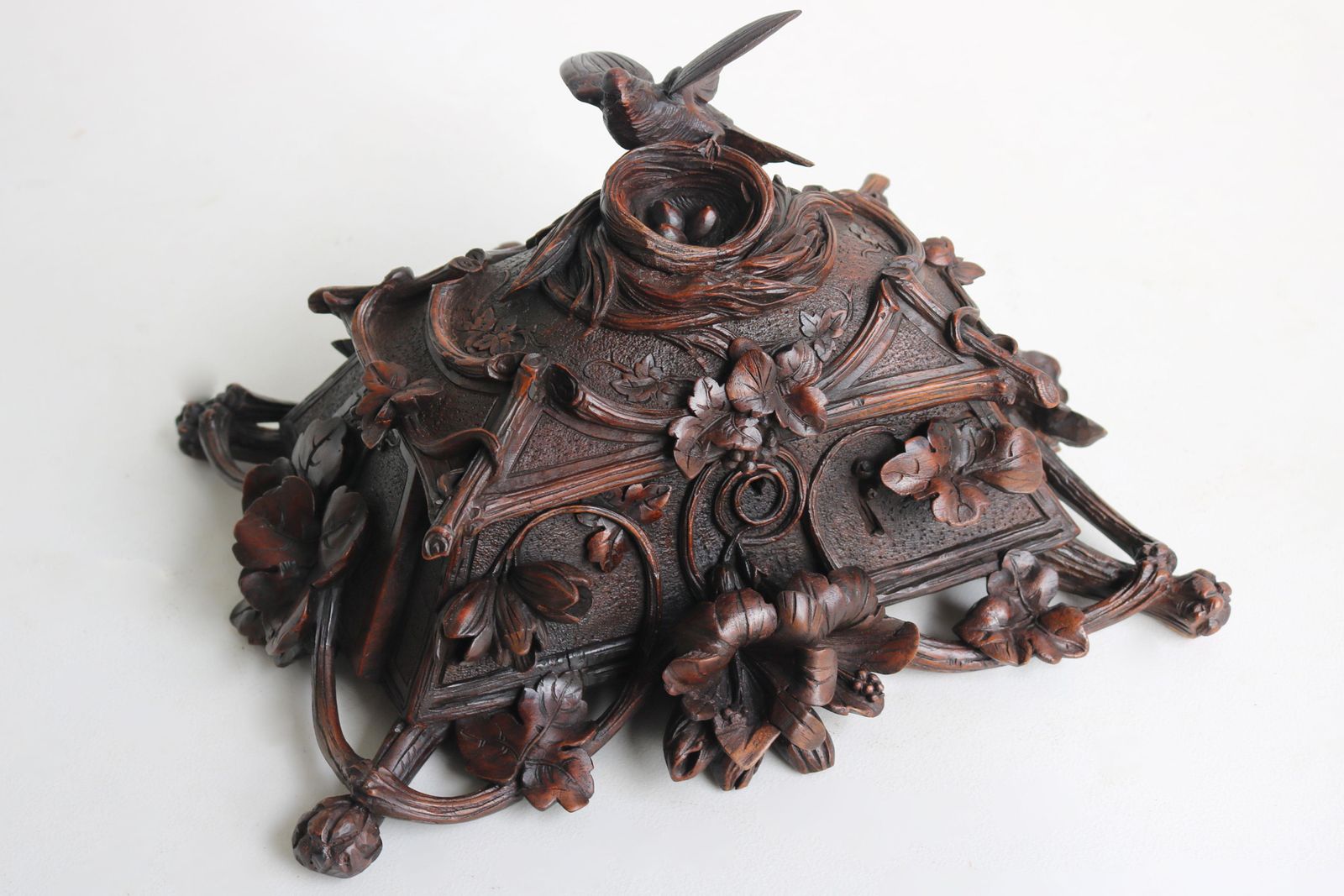 Exquisite Openly Carved 19th Century Swiss Black Forest Jewelry Box Walnut Bird photo furniture