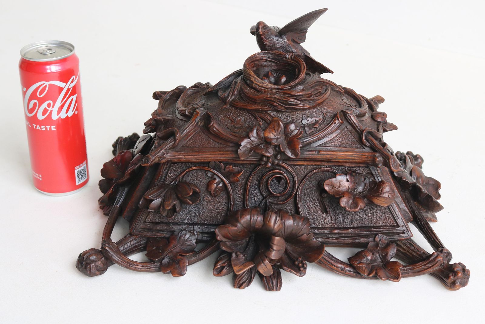 Exquisite Openly Carved 19th Century Swiss Black Forest Jewelry Box Walnut Bird photo vinterior