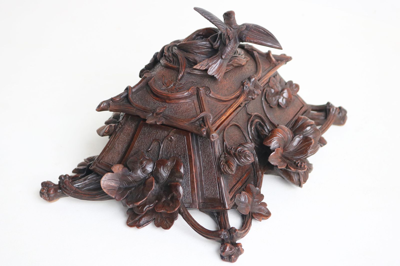 photo for sale Exquisite Openly Carved 19th Century Swiss Black Forest Jewelry Box Walnut Bird