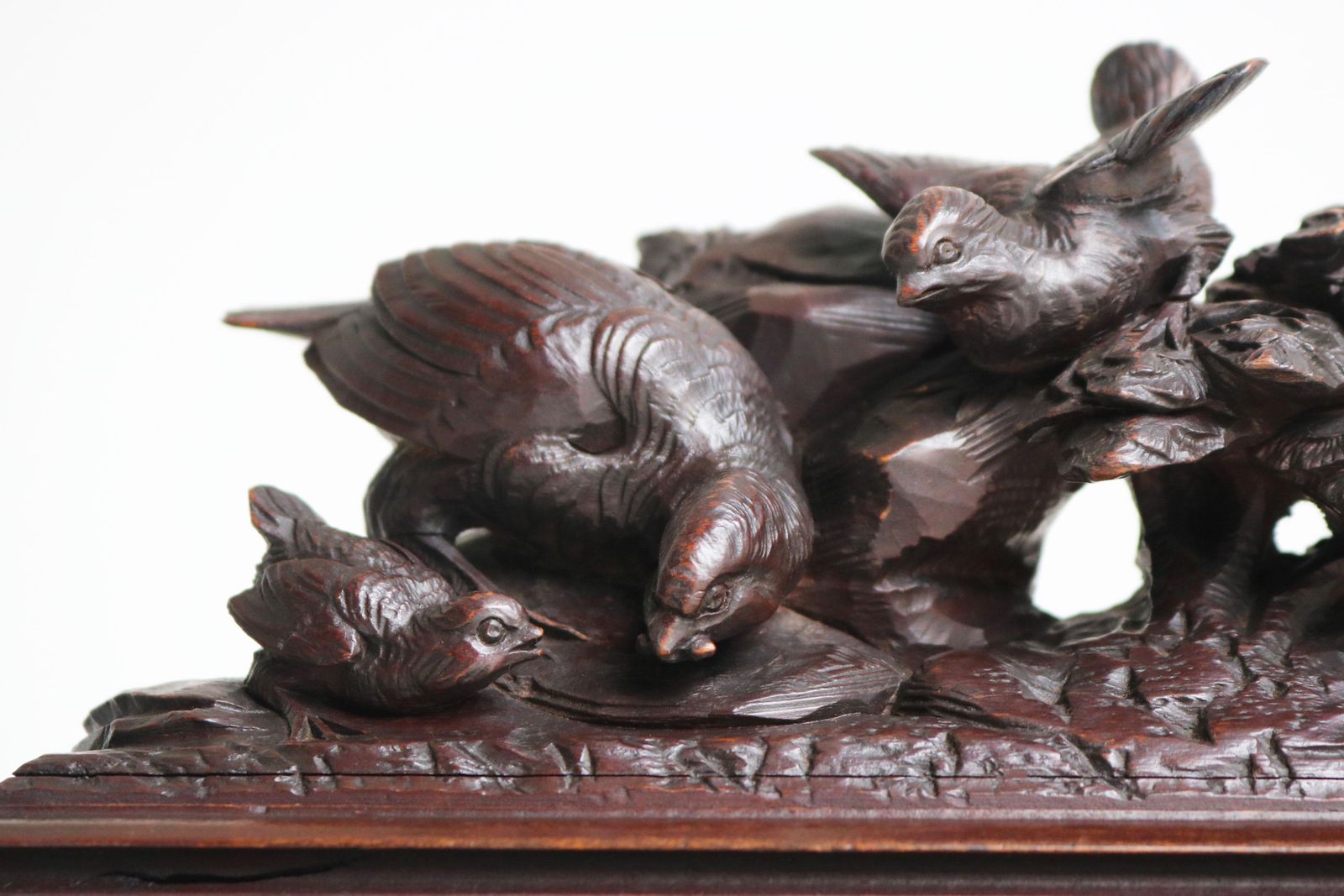 Antique 19th Century Swiss Black Forest Jelwery Box With 3 Birds Hand Carved photo for sale