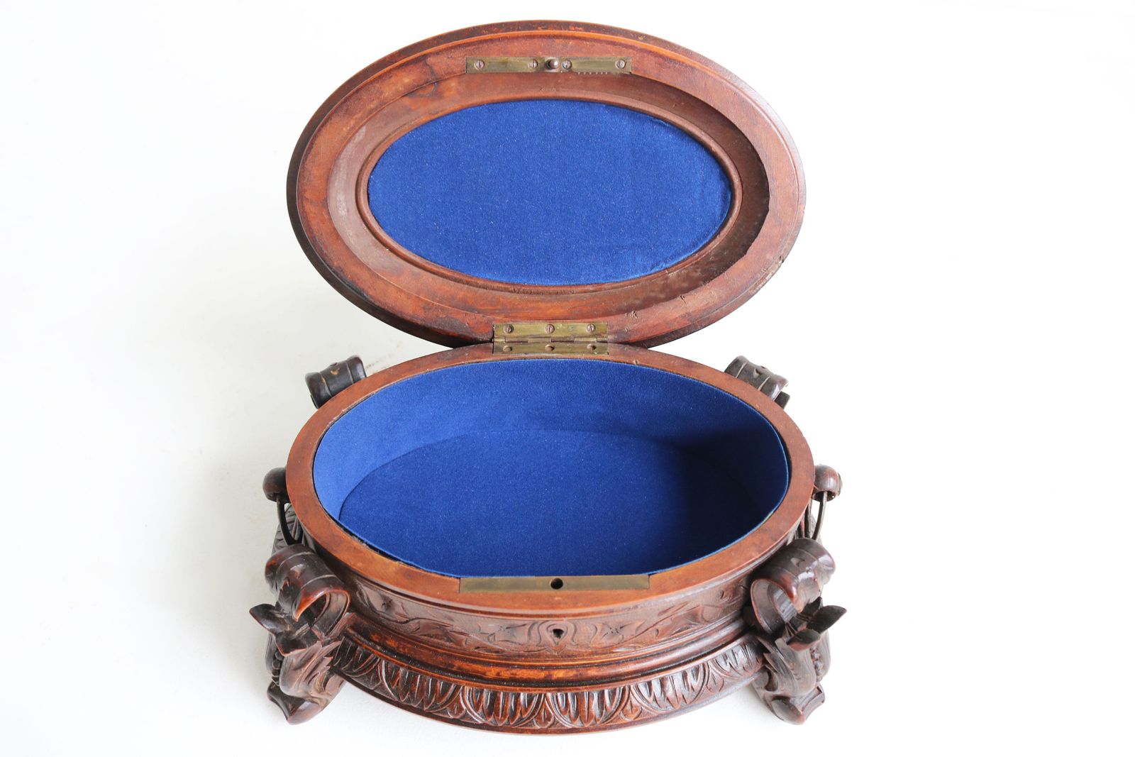 photo furniture Oval Jewelry Box Carved Walnut Swiss 19th Century Black Forest