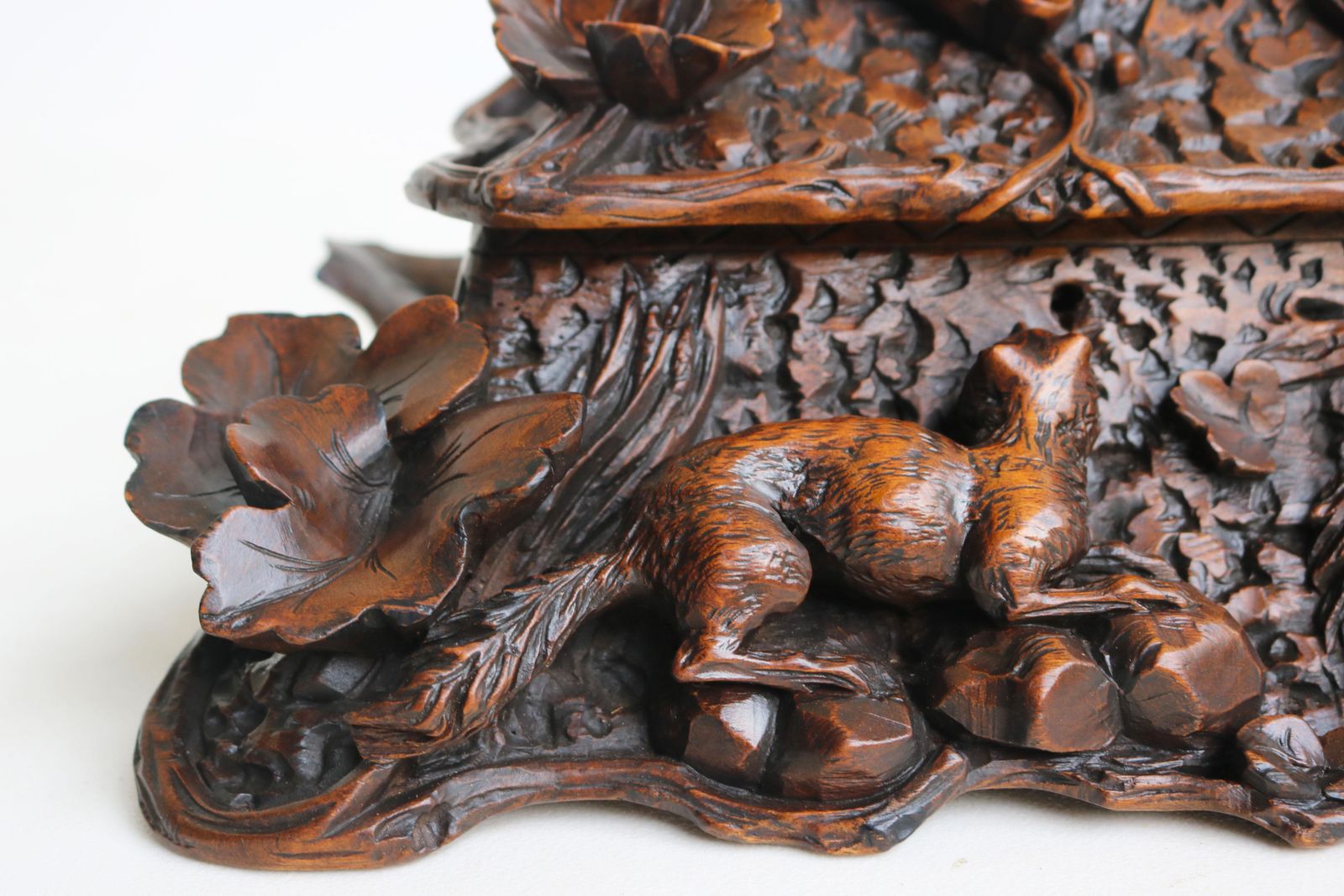 Rare 2 Tier Swiss 19th Century Black Forest Jewelry Box Hand Carved Fox & Bird. photo Home Decor