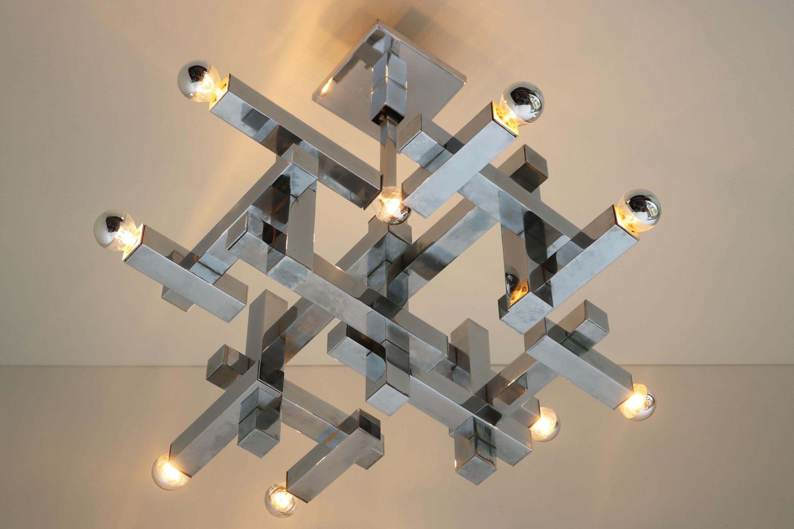 Rare Mid Century Design Chandelier By Gaetano Sciolari Model Metric 1960 Chrome photo 6527.0