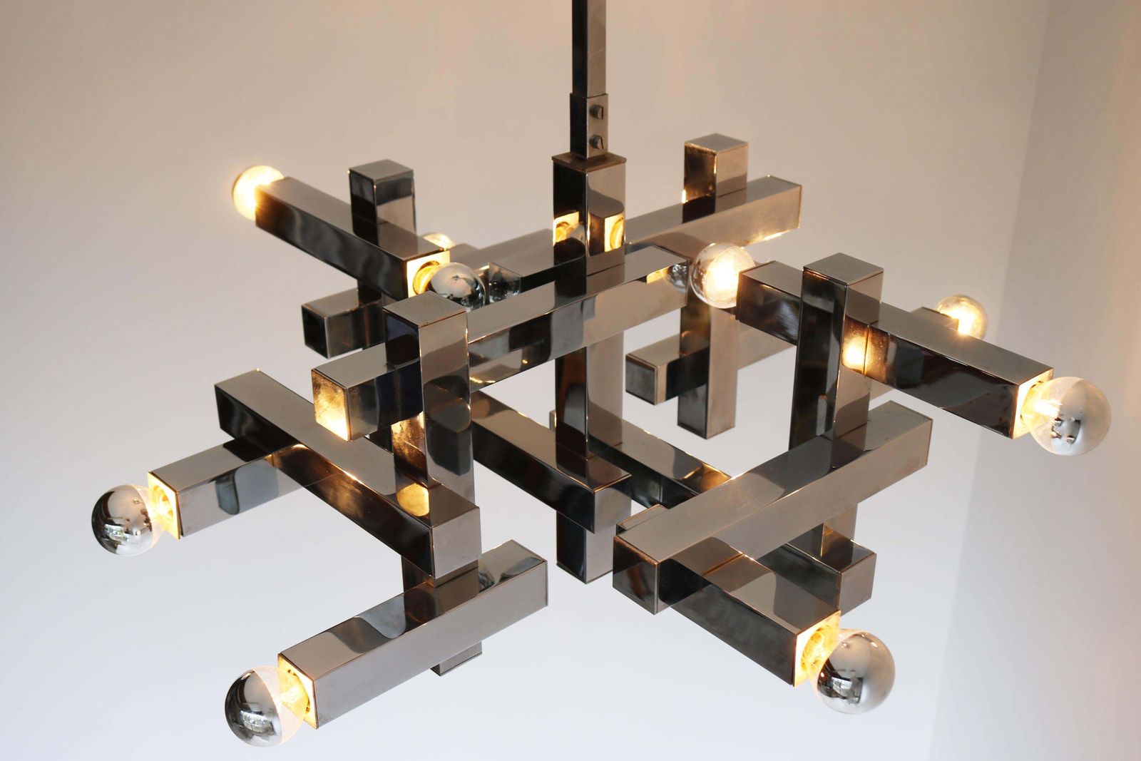 Zeldzame Mid Century Design Hanglamp Van Gaetano Sciolari, Model Metric, 1960, Chroom photo vintage