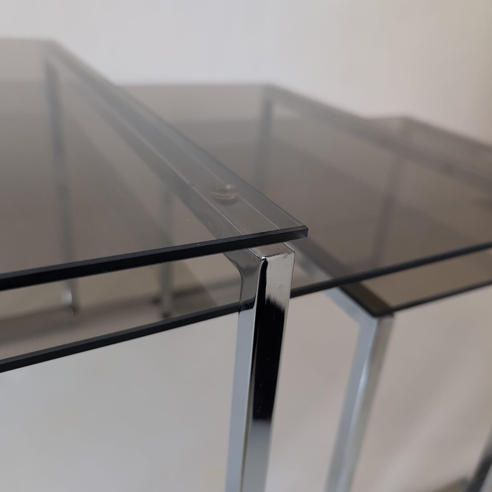 Vintage Mid Century Modern Chrom And Smoky Glass Nesting Table Set Of 3 photo furniture
