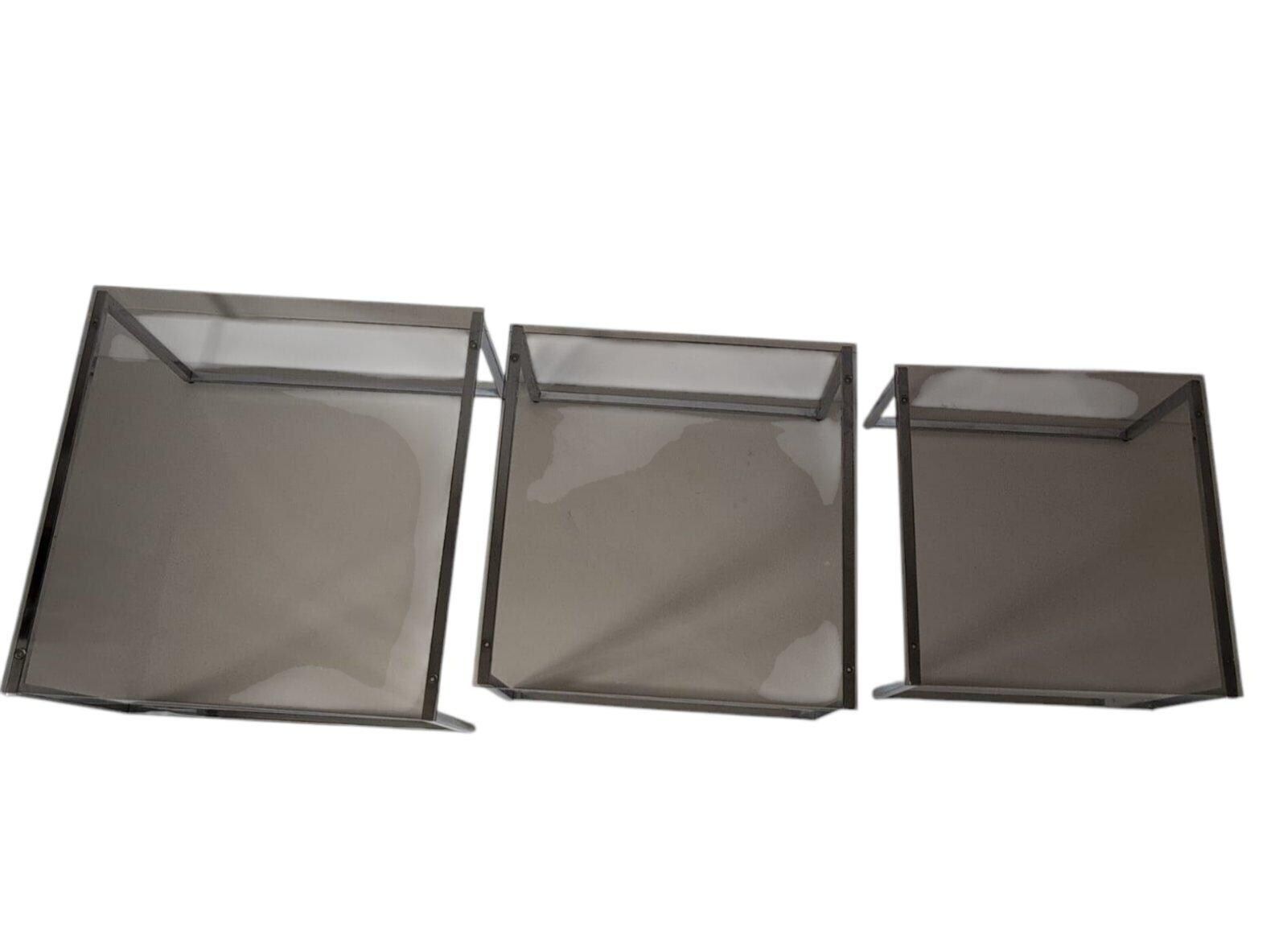 Vintage Mid Century Modern Chrom And Smoky Glass Nesting Table Set Of 3 photo for sale