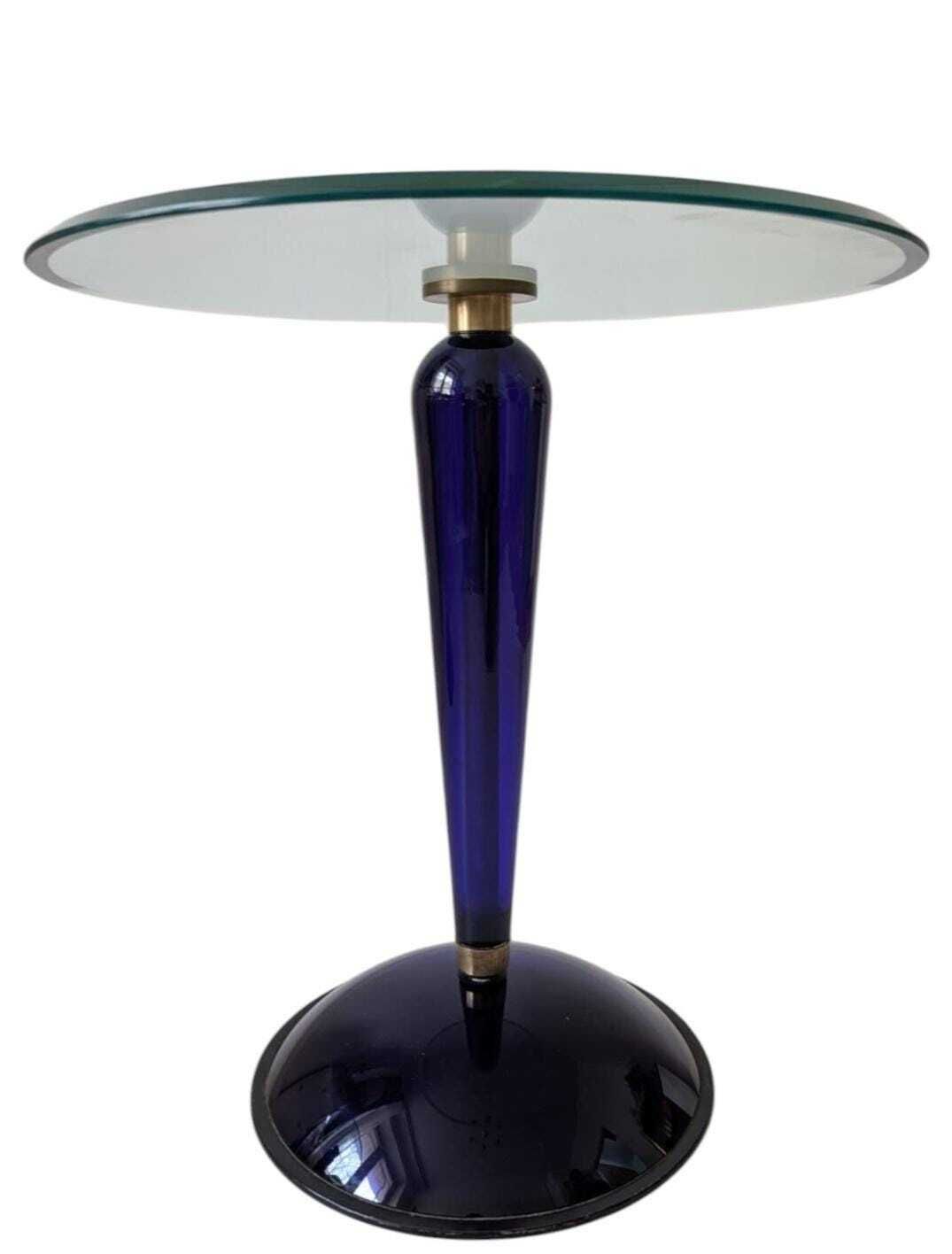 Vintage Rare Mid Century Modern Murano Glass Cobalt Side Table Made In Italy photo vinterior