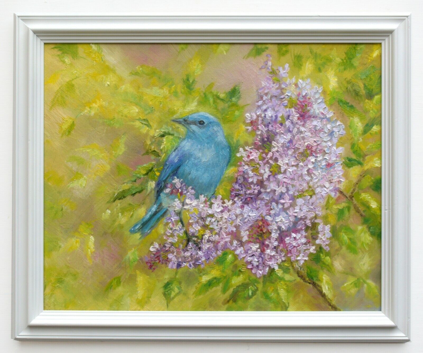 Mountain Bluebird Original Oil Painting Signed Framed Wildlife Andi J Lucas photo furniture