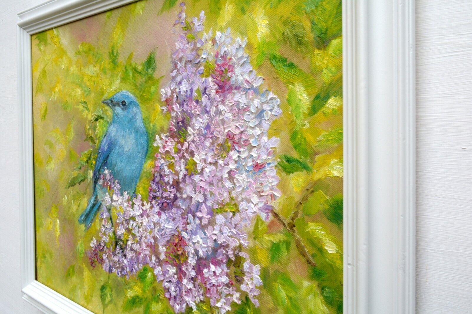 Mountain Bluebird Original Oil Painting Signed Framed Wildlife Andi J Lucas photo vintage