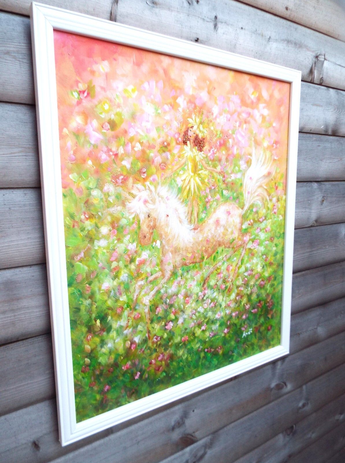 Fantasy Art Large Framed Original Painting Floral Fairy Horse Pony Andi J Lucas photo for sale