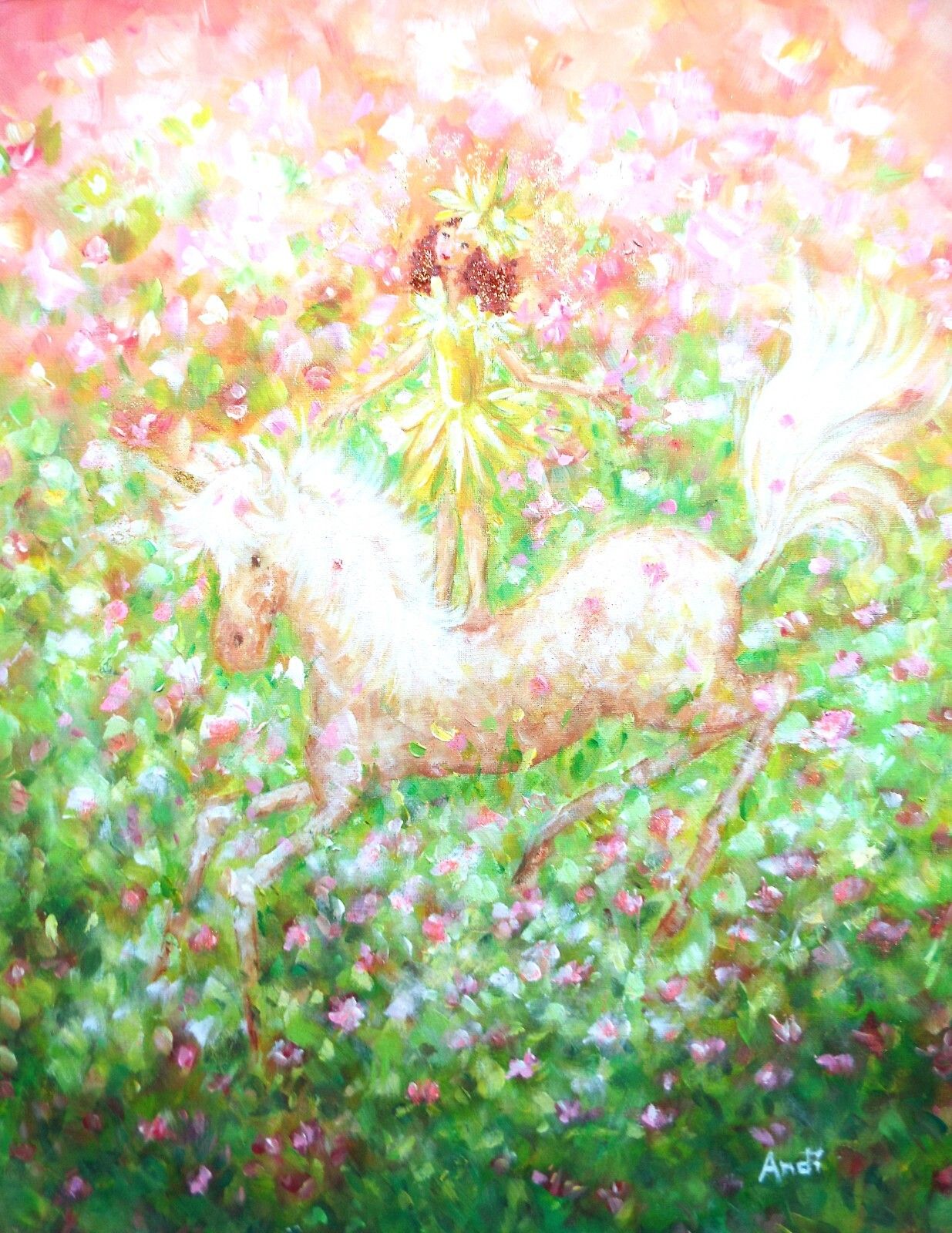 Fantasy Art Large Framed Original Painting Floral Fairy Horse Pony Andi J Lucas photo buy