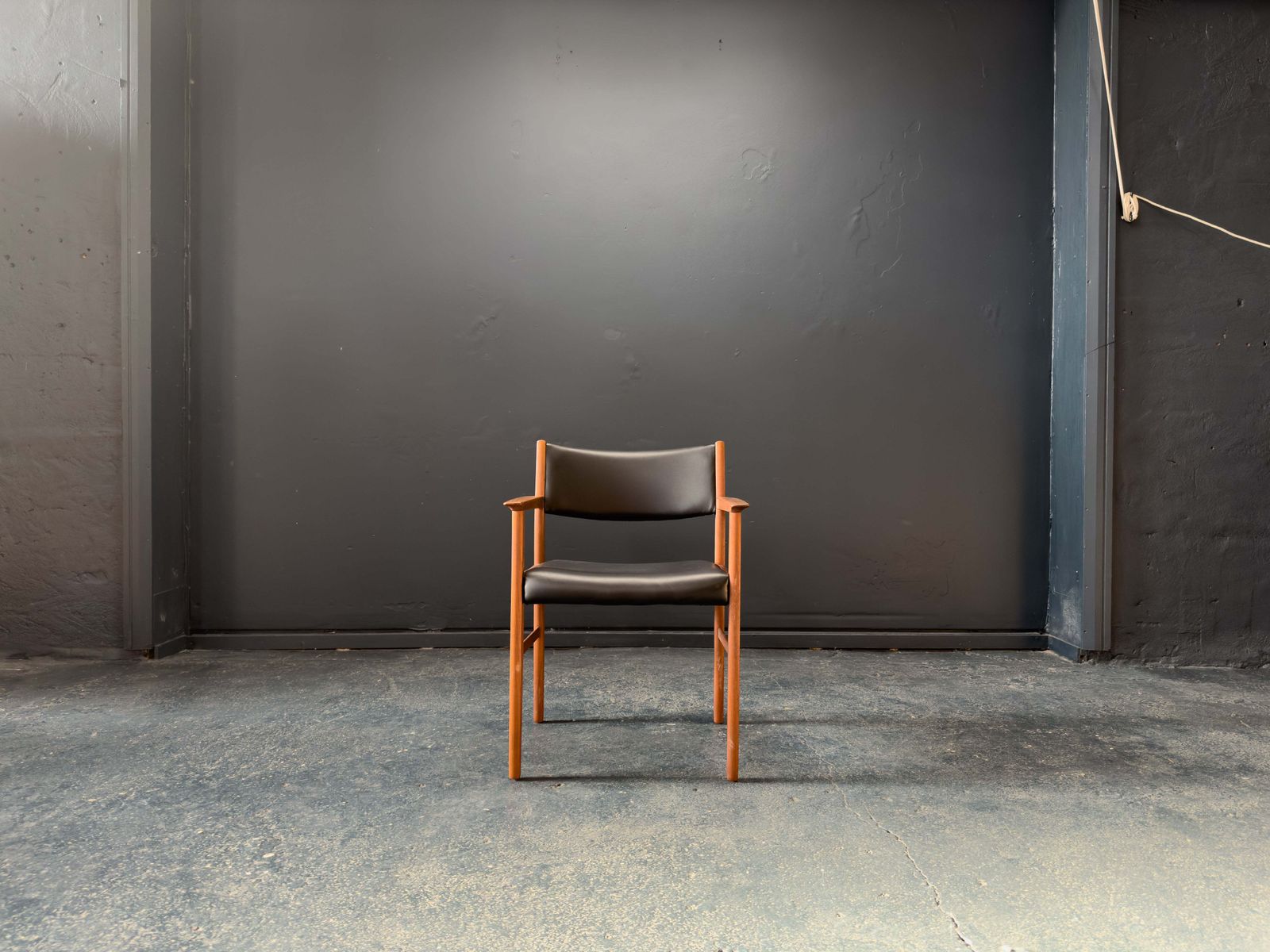Teak And Black Leather Carver Chair photo furniture