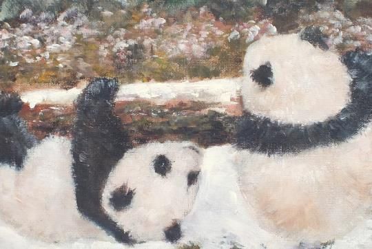 Panda Cubs Playing In Snow  Original Painting Signed  Andi J Lucas photo Art
