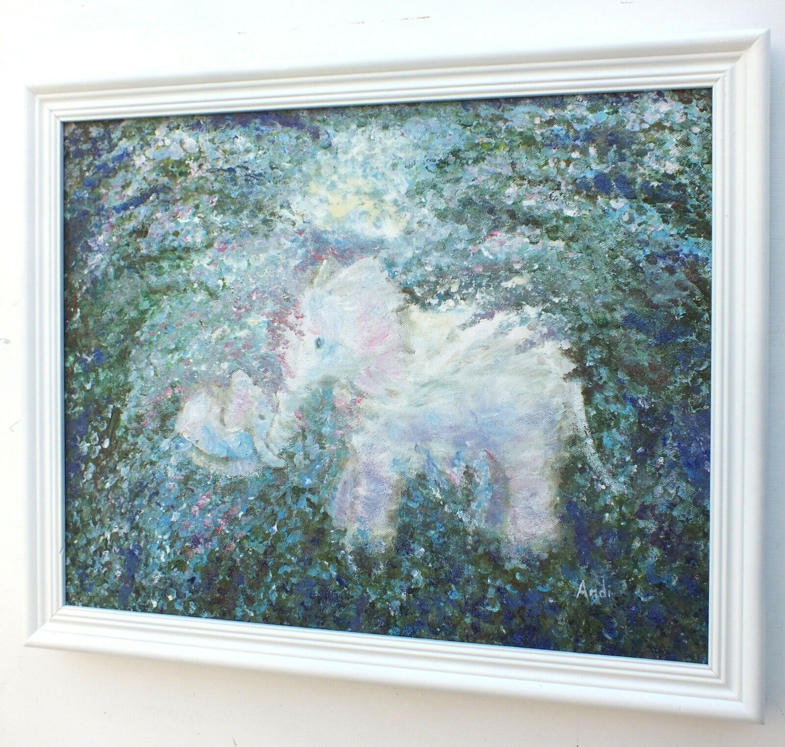 Mother & Baby Elephants Original Signed Framed Painting Whimsical Andi J Lucas photo Art