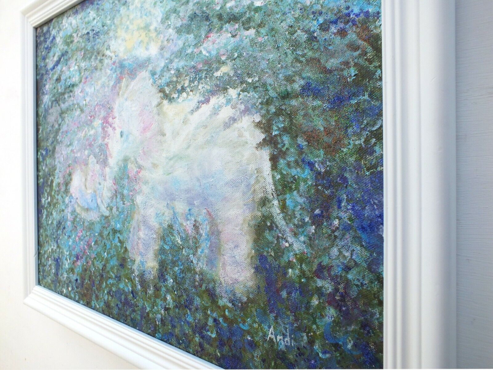 Mother & Baby Elephants Original Signed Framed Painting Whimsical Andi J Lucas photo buy