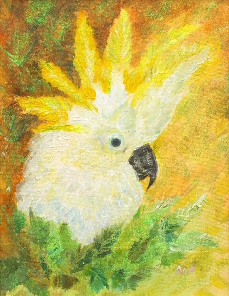 New Original Framed Signed Painting Cockatoo Andi J Lucas  Wildlife Art photo furniture