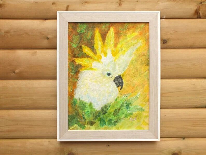 New Original Framed Signed Painting Cockatoo Andi J Lucas  Wildlife Art photo Art