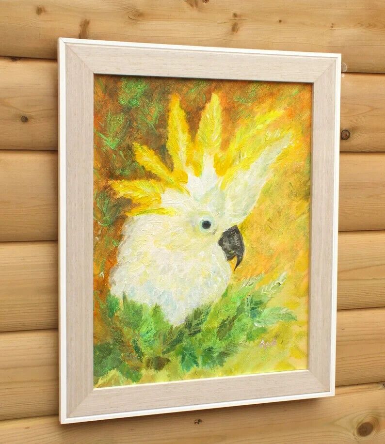 New Original Framed Signed Painting Cockatoo Andi J Lucas  Wildlife Art photo vintage