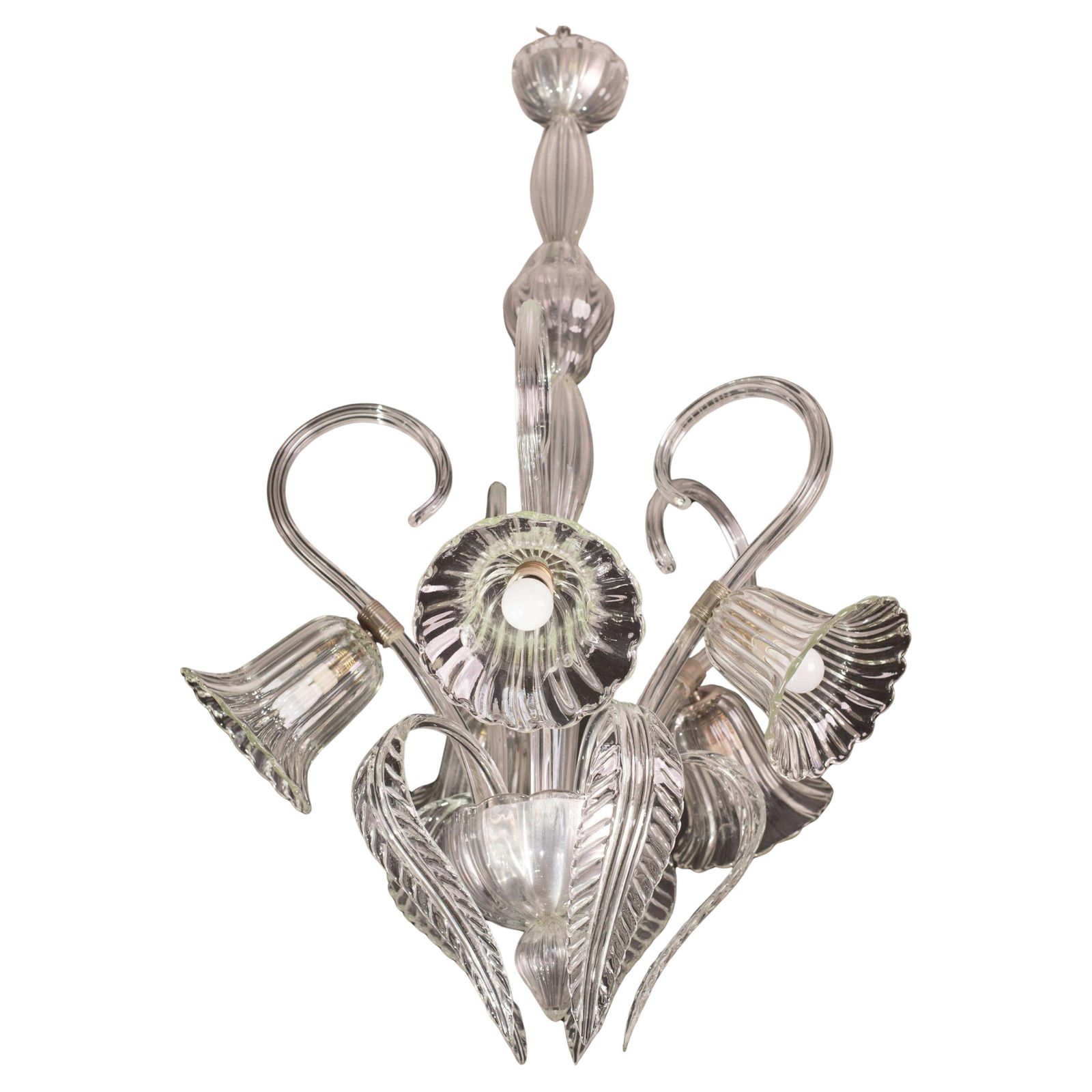 Amazing 5 Light Art Deco Murano Glass And Brass Chrome Chandelier By Barovier photo furniture