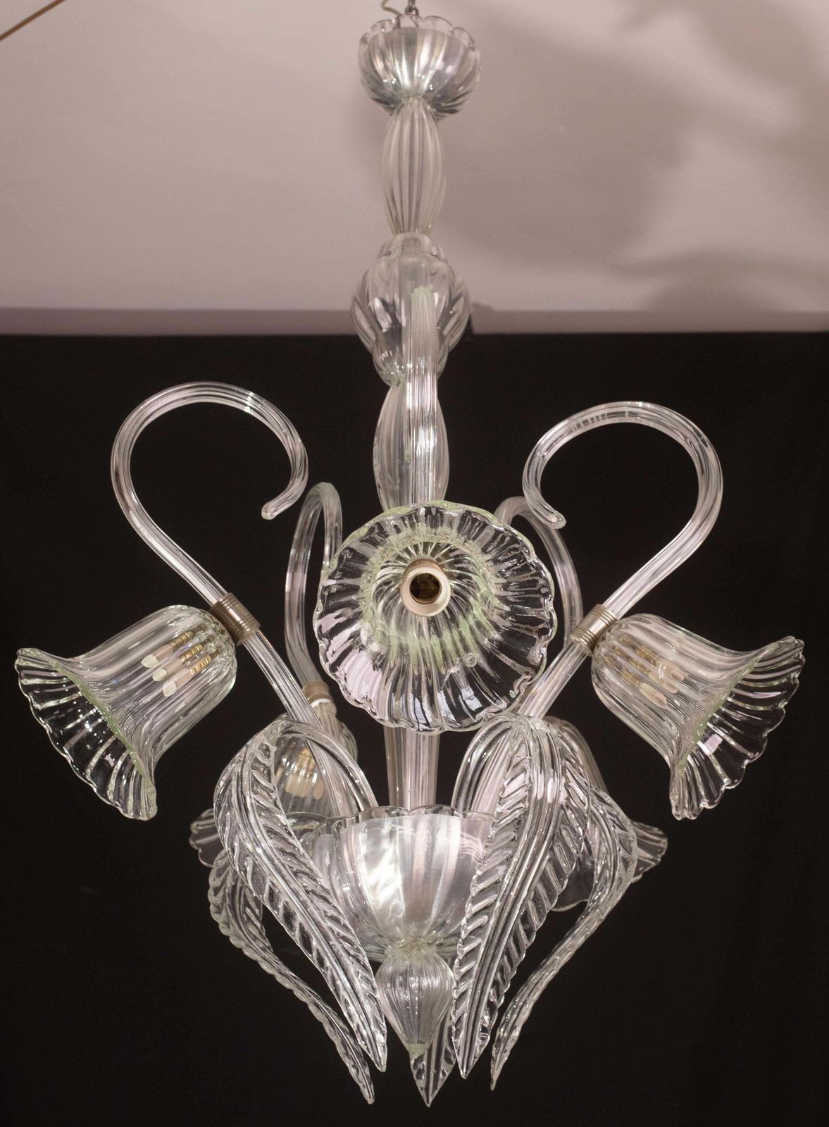 Amazing 5 Light Art Deco Murano Glass And Brass Chrome Chandelier By Barovier photo Lighting