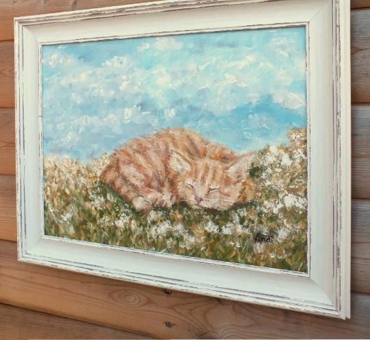 Sleeping Ginger Blonde Cat  Summer Day Original Framed Painting Andi J Lucas photo buy