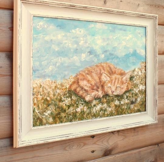 Sleeping Ginger Blonde Cat  Summer Day Original Framed Painting Andi J Lucas photo vintage