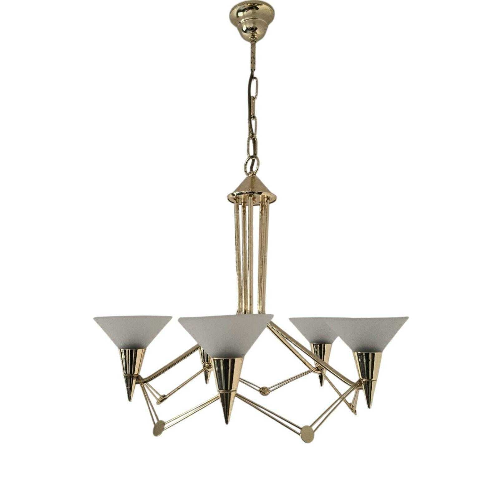 Vintage Hollywood Regency Kroonluchter Van Messing En Melkglas photo Verlichting