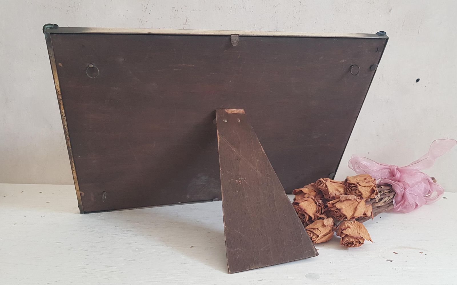 Rare Antique English Photo Frame, 1920s Metal Frame With Roses On Each Corner By Reprah, Wall Or Freestanding Portrait/Landscape 36x26 Cm photo vintage