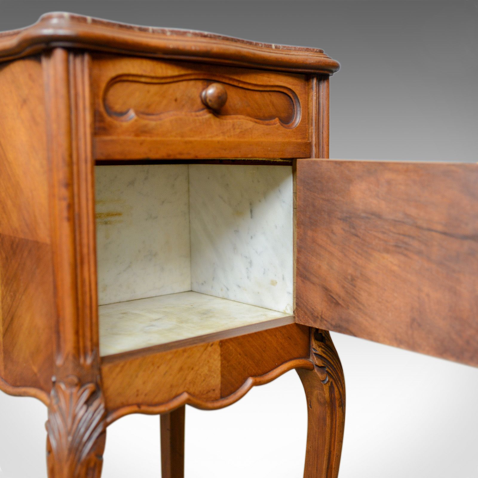 photo furniture Antique French Bedside Cabinet, Edwardian, Walnut, Marble, Pot Cupboard, C.1910