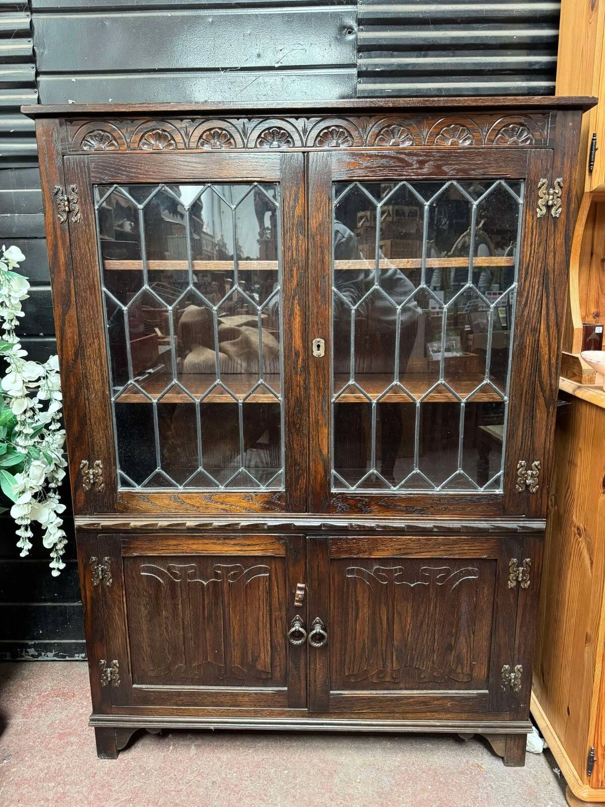 Old Charm Style Vintage Carved China Cabinet Glass Display Cupboard Unit