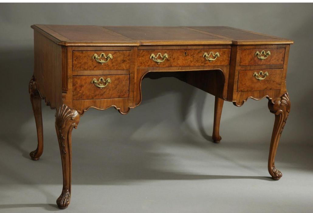 photo for sale Vintage 20th Century Walnut Writing Desk In The Queen Anne Style