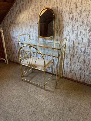 Vintage Dressing Table And Stool In Brass, 1950s, Set Of 2 photo furniture