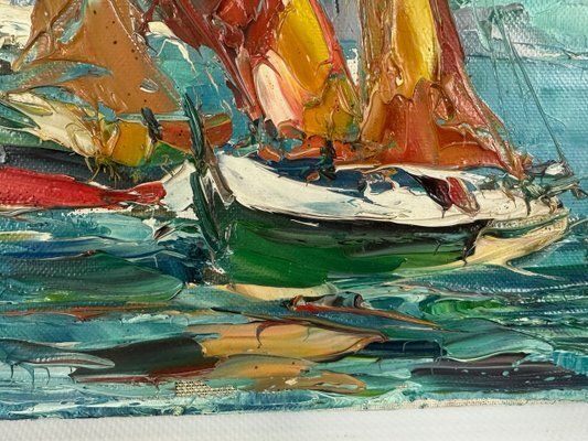 Walter Prescher Van Ed, Ships, Oil On Canvas, 1980s photo Art