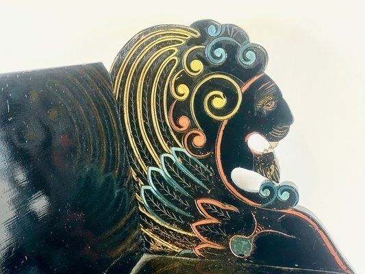 Antique Swedish Carved Hand Painted Lion's Bench, 1900s photo for sale