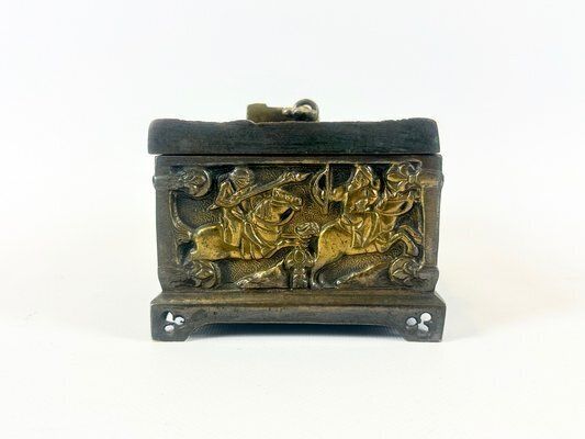 Antique Gothic Revival Bronze Jewelry Box With Religious Scenes, 19th Century photo buy