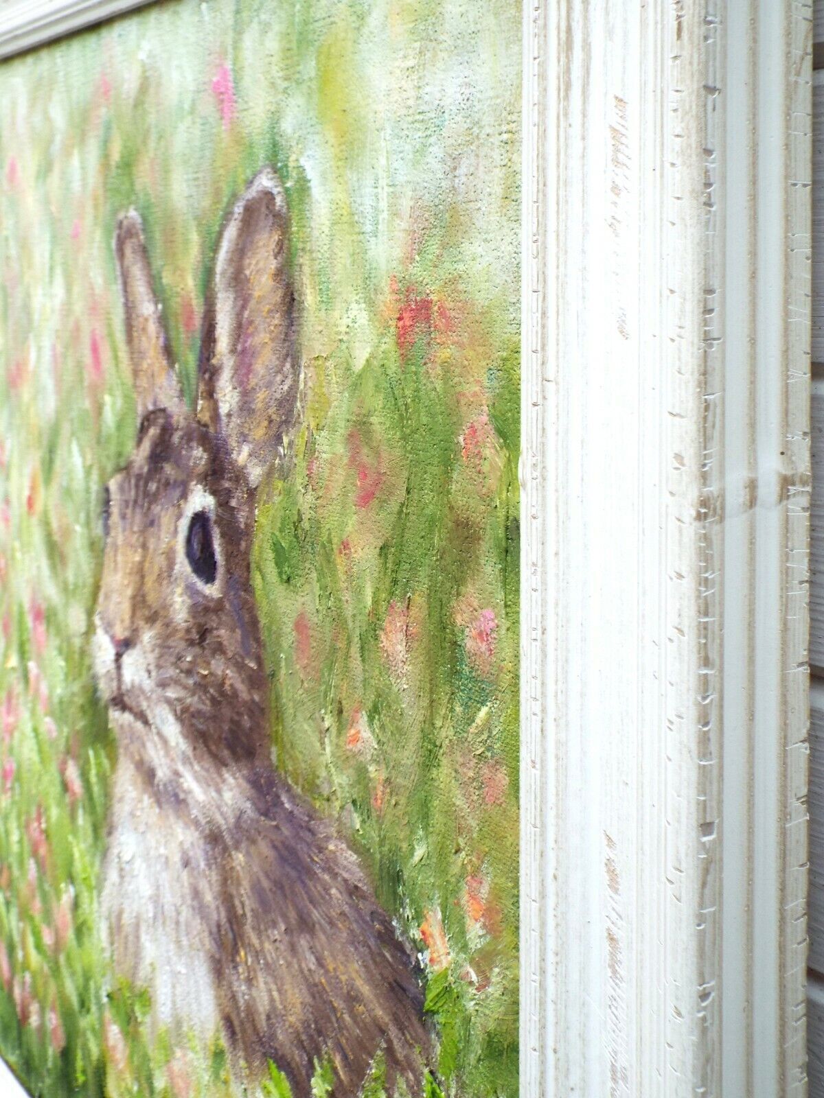 Hare Portrait In Floral Meadow Original Oil Painting Signed Framed Andi J Lucas photo buy