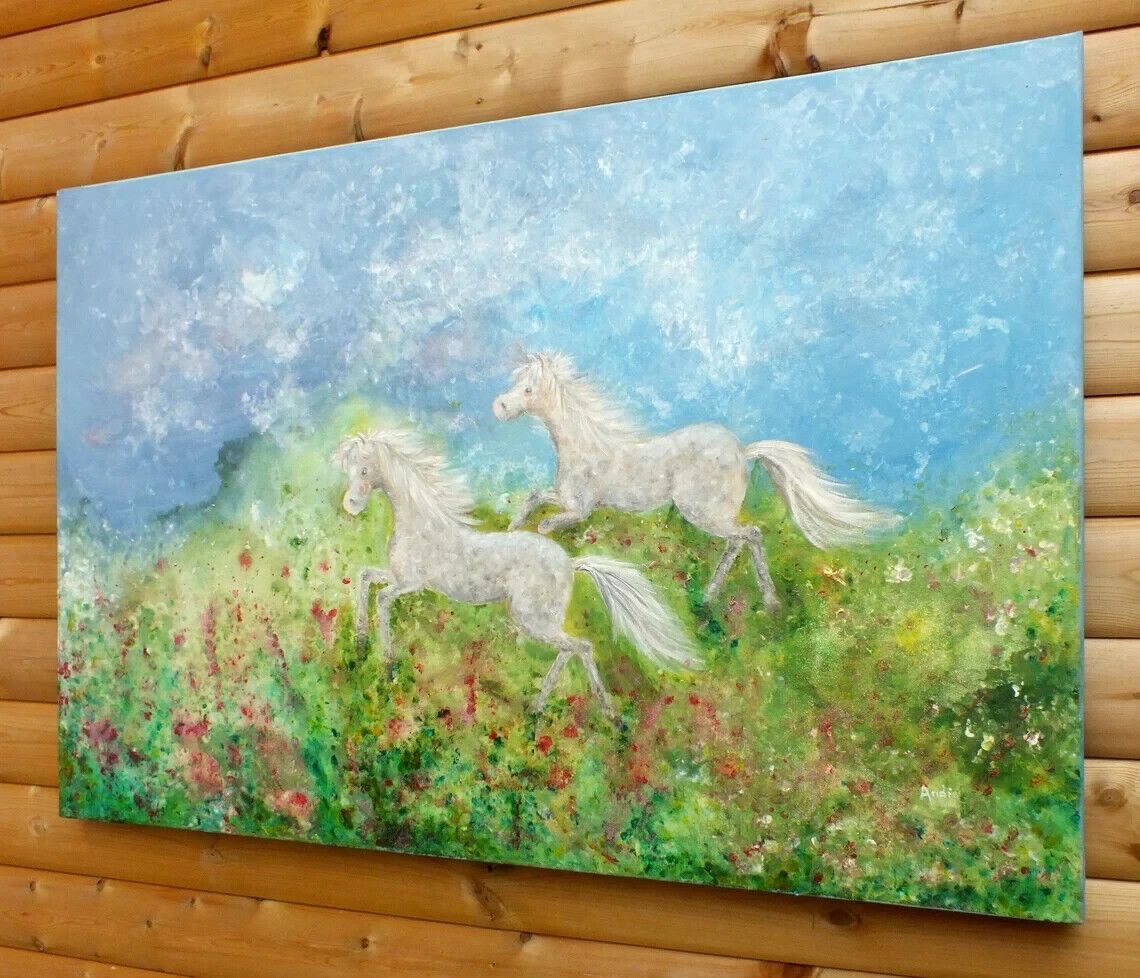 Extra Large Dappled Horses Fantasy Landscape Original  Painting Andi J  Lucas photo buy